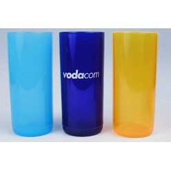 A High-ball glass that is available in various colours that can be customised with Printing with your logo and other methods.