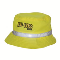 High vis bucket hat, fabric 100% polyester, reflective binding on crown, sizes - small - large