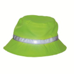 High vis bucket hat, fabric 100% polyester, reflective binding on crown, sizes - small - large