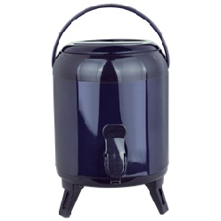 3.8L Hot and Cold Water Jar with blue metal body, carry handle and tap on foot stands