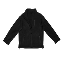 Soft shell and bonded fleece, 100% polyester tone on tone contrast panels, high collar, zip up jacket with 3 front zip pockets, Velcro cuff closure
