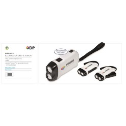 Our functional eco-friendly torch doesn?t require any batteries to work. Just pump trigger to generate kinetic energy for light. White with black contrast. Carry handles attached to torch. Affordable giveaway for any event. Looks great with full colour Direct to Print branding. ABS