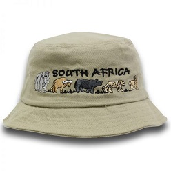 Bucket hat with South Africa pre branded images, also available in a cricket hat