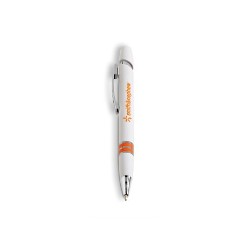 A great looking affordable pen to showcase your logo at any promotional event. Available in 5 vibrant colours . Barrel is solid white with a colour accent ring design. Clip and tip are silver ? with black German ink.