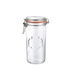 A transparent jar, that can hold up to 1 liter of liquid substance, can find them in circular shape there is a cork that stays around the opening when opened, and an inscription designed on it, looks like a test tube with a cork, stands on its own because of its flat bottom, used as a refill for one's best liquid substance. Use to move about a little quantity of a substance.
