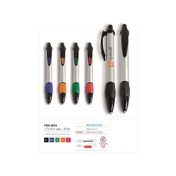 An affordable and useful giveaway to showcase your logo at any promotional event. Striking and shiny, with a silver metallic body, exciting colour grips, and black accents. Available in 7 exciting colours. ? with black German ink