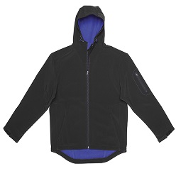 Soft Shell 100% polyester hooded jacket with contrast lining zips and detail, two side pockets, contrast top stitching detail