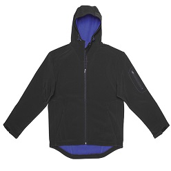 Soft Shell 100% polyester hooded jacket with contrast lining zips and detail, two side pockets, contrast top stitching detail
