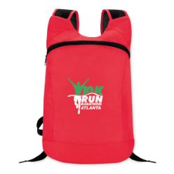 Polyester material foldable sports rucksack in rip stop polyester with zipped front opening mesh shoulder strap