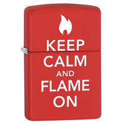 Zippo lighter with the words keep calm and flame on