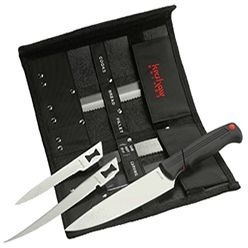 Knife Set including 6 different blades made of 420J2 Stainless Steel and one blade holder (Handle) in a roll up display bag