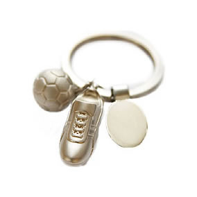 Boot, Ball and round Disc on a key ring in a gift box