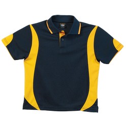 Kiddies breezeway golf shirt: Features a contrast two button placket, shaped inserts, two tone sporty styling and self fabrick double cuffs. Trimmed with a knitted collar with contrast tipping. 100% polyester performance moisture management fabric. Self-fabric neck tape, easy care garment