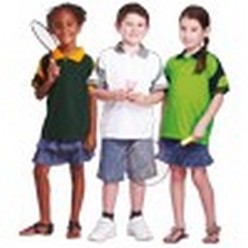 Kiddies Vector Golf Shirt: Sporty and striking in a large selection of colourways. Fresh styling with shoulder and sleeve colour-blocking. Also features back neck yoke and two button placket. 200g 63/35 Poly cotton single jersey fabric, top-stitched finish.