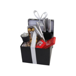 Includes: 1 x Stainless Steel Knife Set in Block [6-Piece], 1 x Mini Pepper Grinder, 1 x 200g Ferrero Rocher Box [16-Piece], 1 x 37g Lindt Lindor Box [3-Piece], 1 x 100g Lindt Lindor Slab