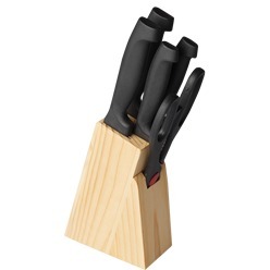 Wooden block with 5 chef knife, 6 de boning knife, scissors, 5 utility knife and 3.5 paring knife