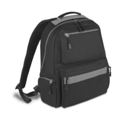 Features include: Two front pockets, Two side pockets, Main zip compartment, Contrast webbing handles and trims, Chunky zips with silver metal pullers and toggles, Two inside lining pockets, Padded back panel and back straps, 600D