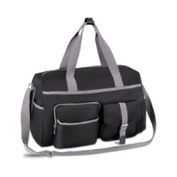 Features include: Two front pockets, Two side pockets, Three zip compartments, Contrast webbing handles and, trims, Matching PVC trims, Chunky zips with silver metal pullers, Inside lining pockets, 600D