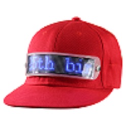 LED programmable screen clips on the front of a snapback cap, you can pair your device with the display and program messages, rechargeable battery and charging unit supplied 4-QR code sticker (for LED iSlogan App) is attached on the peak, includes charger, battery pack neatly hidden inside the LED display unit