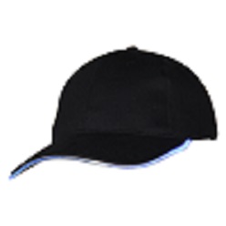 LED tube insert on the peak of 6 panel black brushed cotton cap, there are two options to choose from on the LED function, standard on and flashing LED