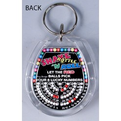 A LOTTO Key Ring with moving balls that is available in various colours that can be customised with Sticker with your logo and other methods.