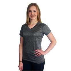 Ladies Cationic Bamboo T-shirts: 140gsm dri-fit bamboo/polyester interlock blend, cationic silky feel fabric, Flatlock stitching, V-neck styling, Fitted feminine body, Regular sleeve