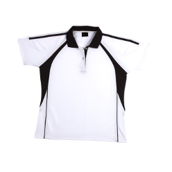 Ladies Odyssey Golf Shirt: Cutting edge sports styling in a golfer suitable for active wear and to promote any brand. Striking use of colour contrasts in collars, button stands and insert panels on shoulders and body. 145g 100% polyester, moisture management fabric: e-dri, Flattering panel design with raglan styling