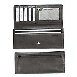Nappa leather, press button closure, ID window, back zip pocket for coins, banknote sections and 4 credit card pockets