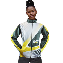 240g/m2 100% polyester triacetate ladies Jacket with welt pockets and full zip chin protector
