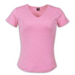 195g Ladies V-Neck T-shirt, material polycotton interlock, high quality streched fabric, double stiched hemlines, deeper V for comfort, curved waistline