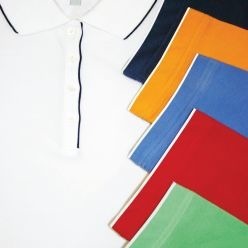 200gsm superfine cotton pique fabric distinctive  collar,placket & sleeve hem from fitted styling mens golf shirt to match ladies.  Prices from small to large. Prices on bigger sizes may vary