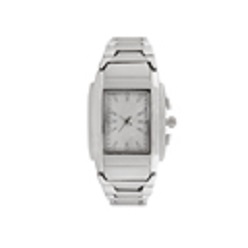 Silver pillar watch with metallic strap, white face