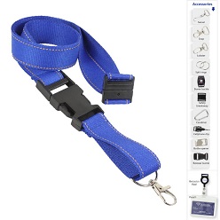 Reflective lanyard with release buckle and safety breakaway and snap hook, strip refelcts light at night made from petersham material