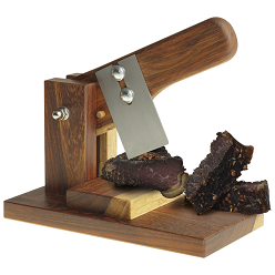 All South African Biltong Cutter, Stainless Steel Cutting Blade, Wooden Handle, Sturdy Wooden Base