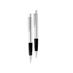 Push Button Metal Ball pen & Pencil Set, Refill, Black Ink Supplied in an Oval Metal Box