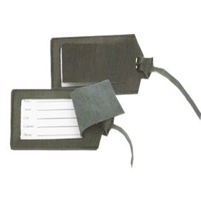 Black Leather Luggage tag with information card, flips open