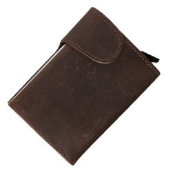 Leather wallet with aluminum RFID card holder, designed to lock RFID readers from scanning your card