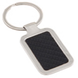 Leatherette inside with metal surrounding rim key ring in gift box
