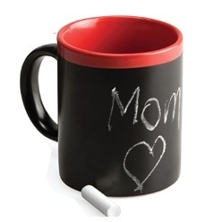 Ceramic Coffee Mug with black outer surface to write on with chalk coloured inside surface and top