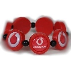 Customised bracelet that can be made in any shape and colour. Branding can either be printing or dome stickers