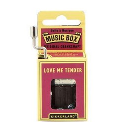 Original hand crank music box that plays.Love Me Tender Try on wood or glass or try different surfaces for a new sound. Screws included. Makes a sweet gift.