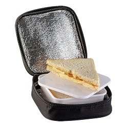 600D polyester, including cooler & lunch box zippered closure, foil lining