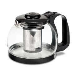 Glass Tea Pot with plastic flip top lid and removable infuser, Packaged in a white box, Glass