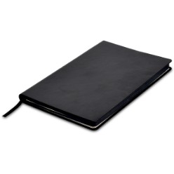 Elevate your brand with this stylish journal. Its features include a Faux leather A5 journal with 192 cream-coloured, lined pages with colour edges, ribbon marker and is supplied in a 1-piece black gift box., Faux Leather