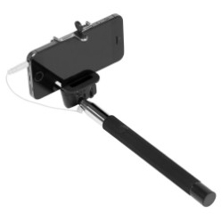 Extendable selfie stick with adjustable mobile device holder.