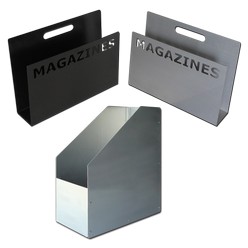 This snazzy, modern-time Magazine holder is the new â€œinâ€ thing - and with good reason. Being as super functional and classy as it is, this magazine holder adds the oomph-factor that your decor needs. With its finely designed sleek lines, this product has been created from 1.2mm high quality Aluminum, making it extremely resilient and long lasting. This product has various branding choices to improve its look and make it look professional. Get your companyâ€™s logo engraved, digi....