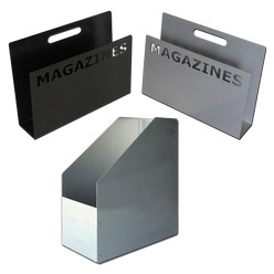 Magazine Holders - Floor, Materials - 1.2mm ALUMINIUM. Branding options - embossing, engraving or digital printing & die-cutting, Std. sizes - 400 x 300mm(H)