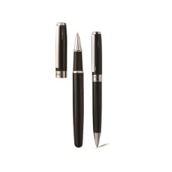 Twist Action Metal Ball pen and Roller ball Set, Refill, Black Ink, Supplied in a Luxury Bettoni Box