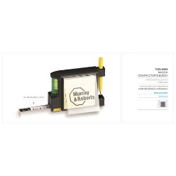 A functional promotional item ideal for the construction industry. Includes ,3m measuring tape, spirit level ,pen , memo pad ,belt clip at back ( not shown ), ABS case