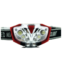 6 super bright long life LEDs, 4 white LEDs, 2 red LED, tiltable lamp body to adjust angle of beam, fully adjustable headstrap, 3 x AAAbatteries included